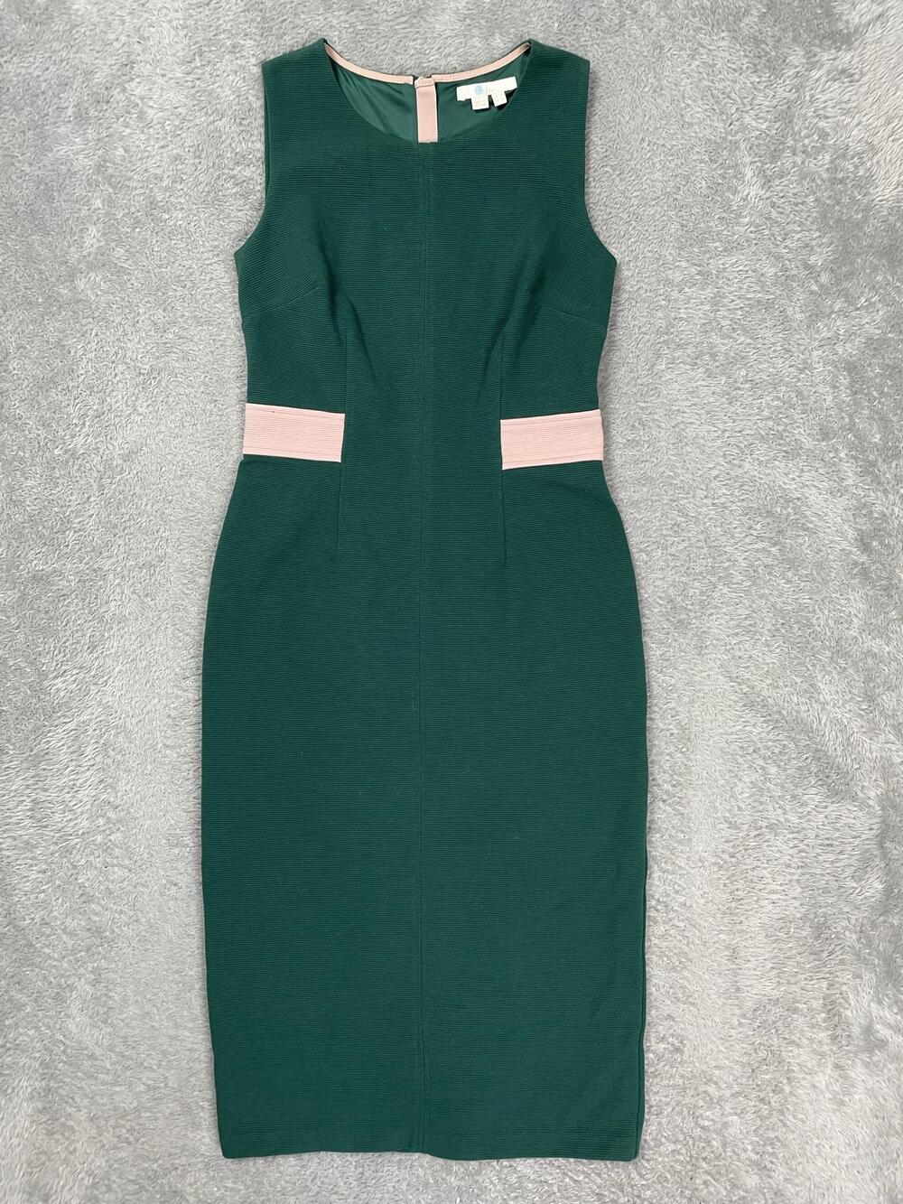 Boden Sheath Dress Womens 4 Green Colorblock Scoop Neck Sleeveless Knit Midi
